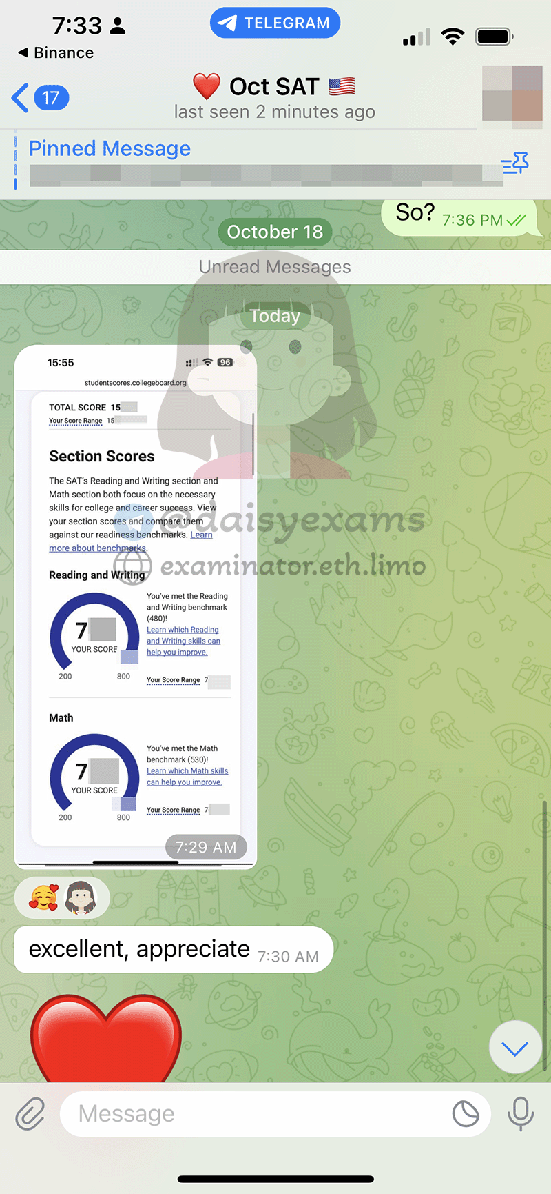 SAT代考保分成功案例#673的与客户对话截图