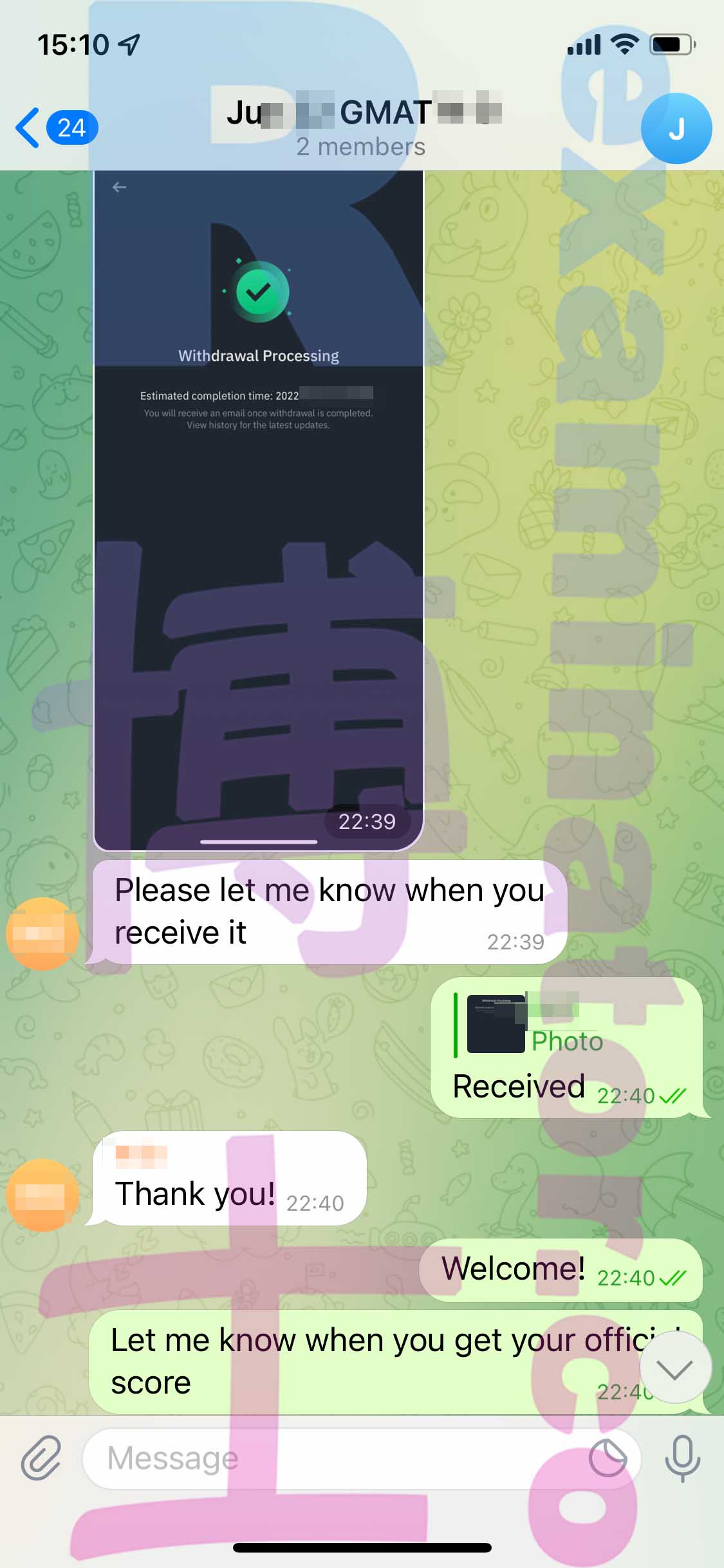 GMAT代考保分成功案例#347的与客户对话截图