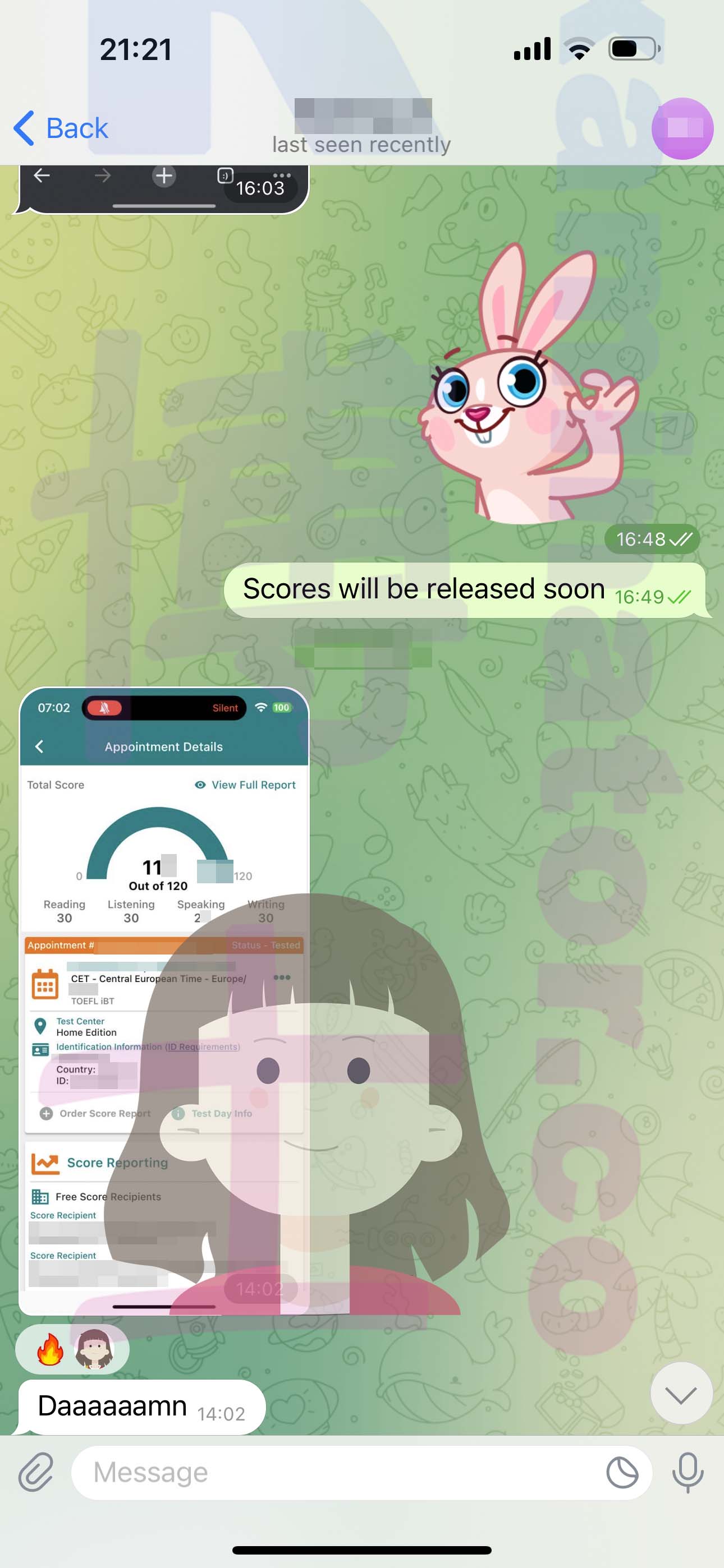 托福代考保分成功案例#517的与客户对话截图