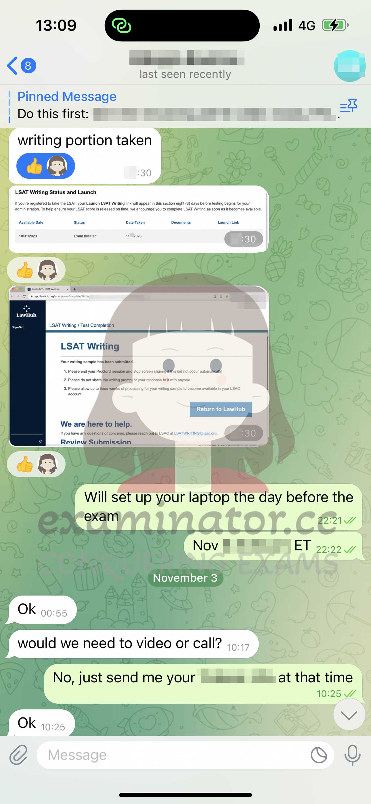 LSAT代考保分成功案例#599的与客户对话截图