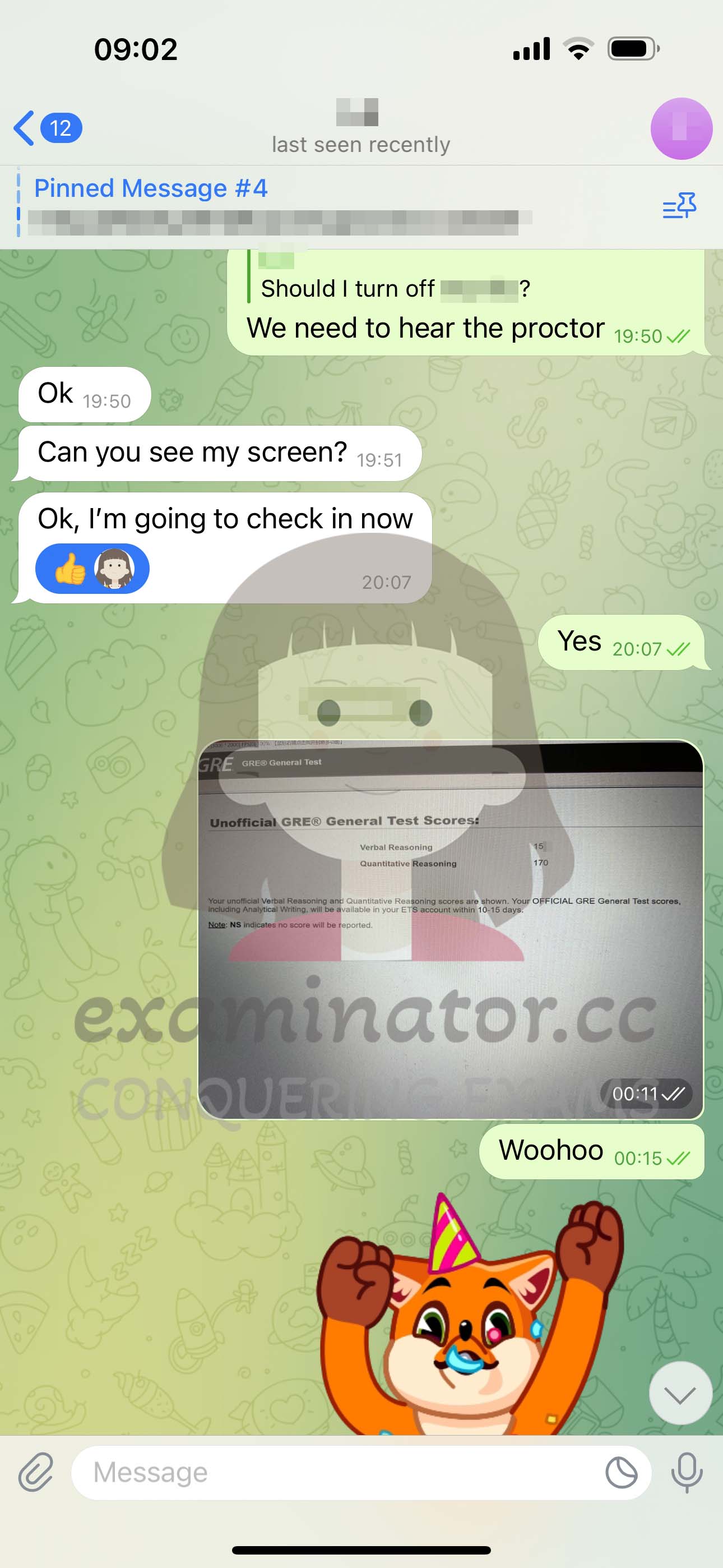 GRE代考保分成功案例#554的与客户对话截图