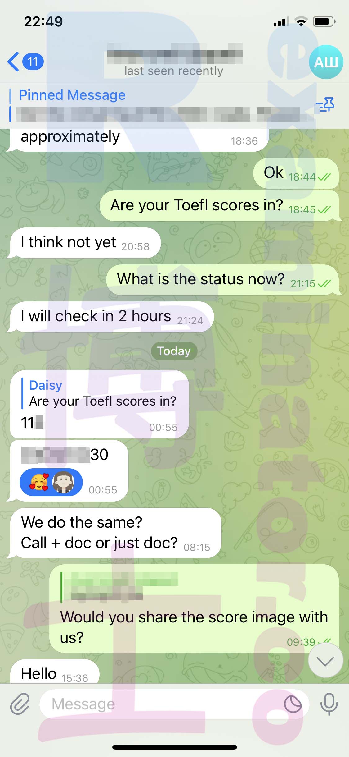 GRE代考保分成功案例#494的与客户对话截图