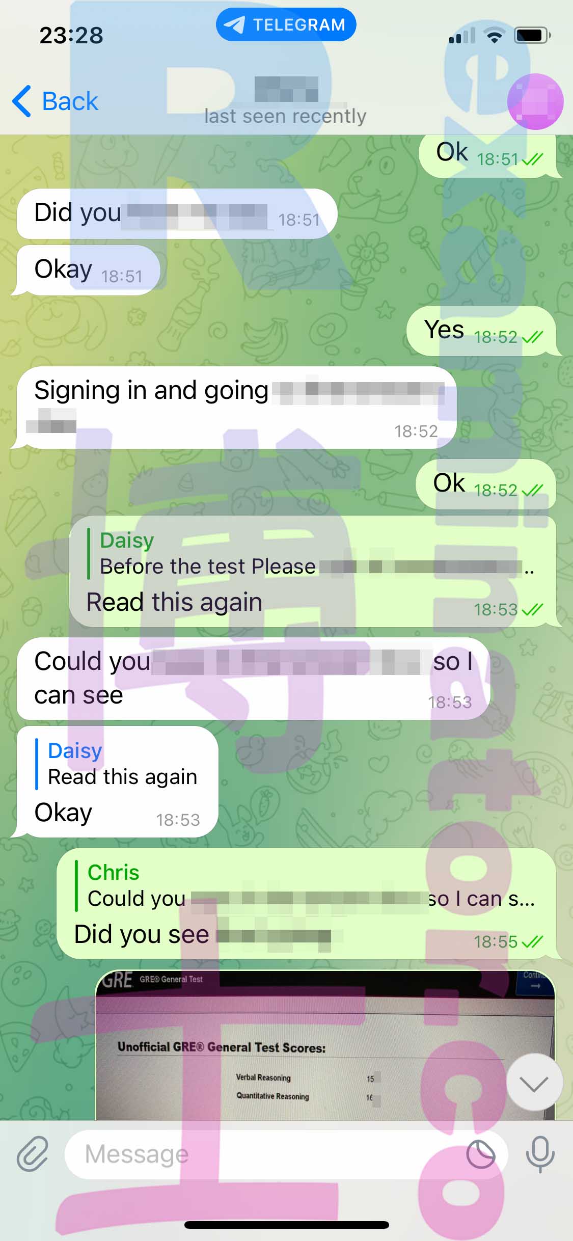 GRE代考保分成功案例#382的与客户对话截图