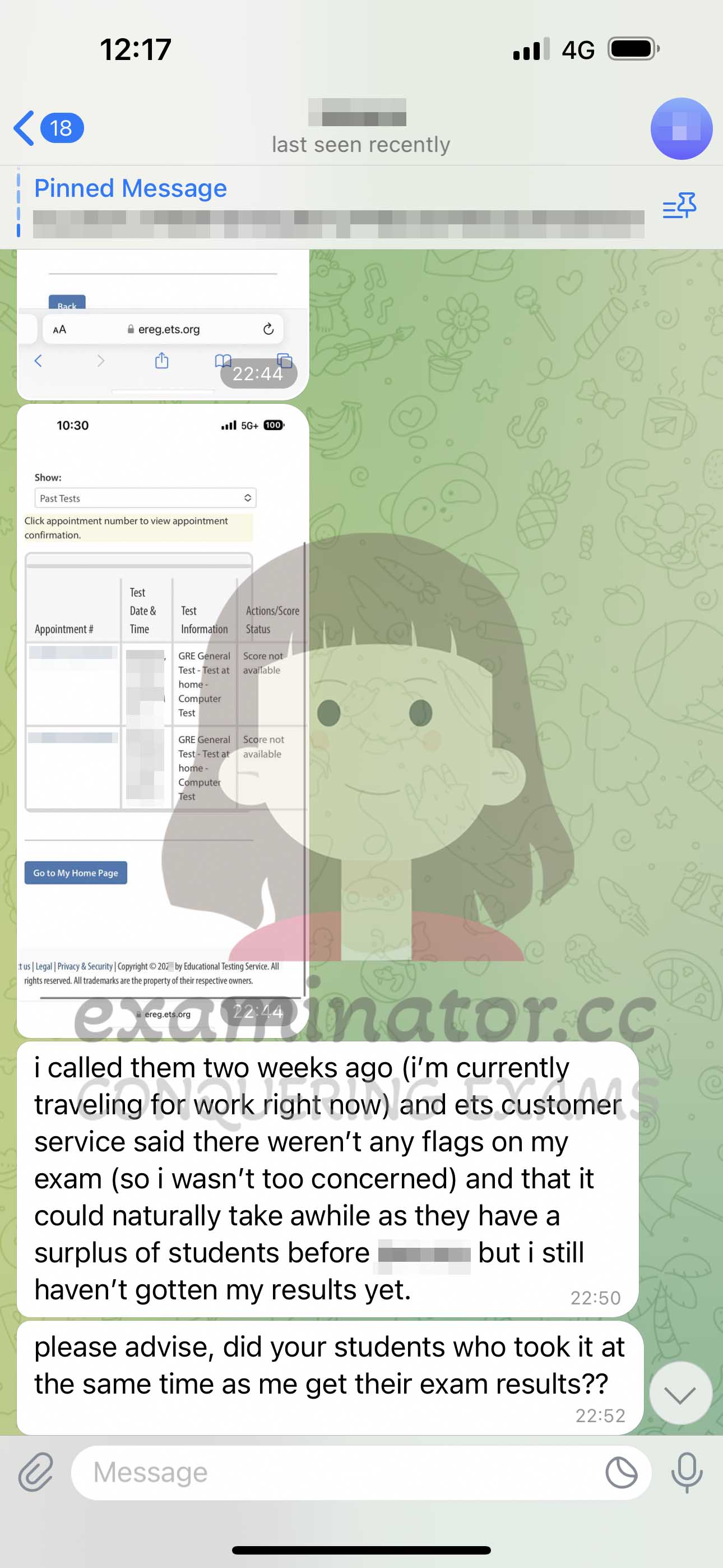 GRE代考保分成功案例#616的与客户对话截图