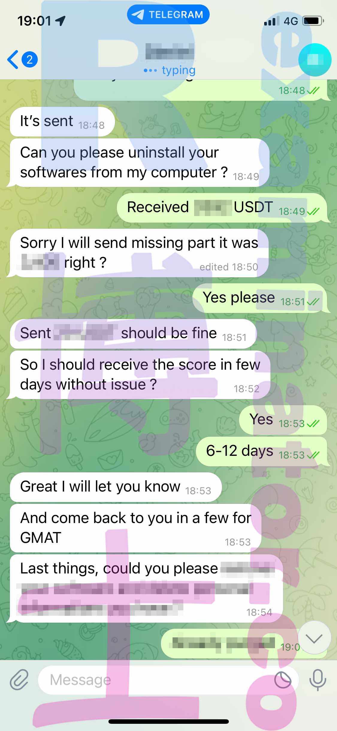 托福代考保分成功案例#421的与客户对话截图