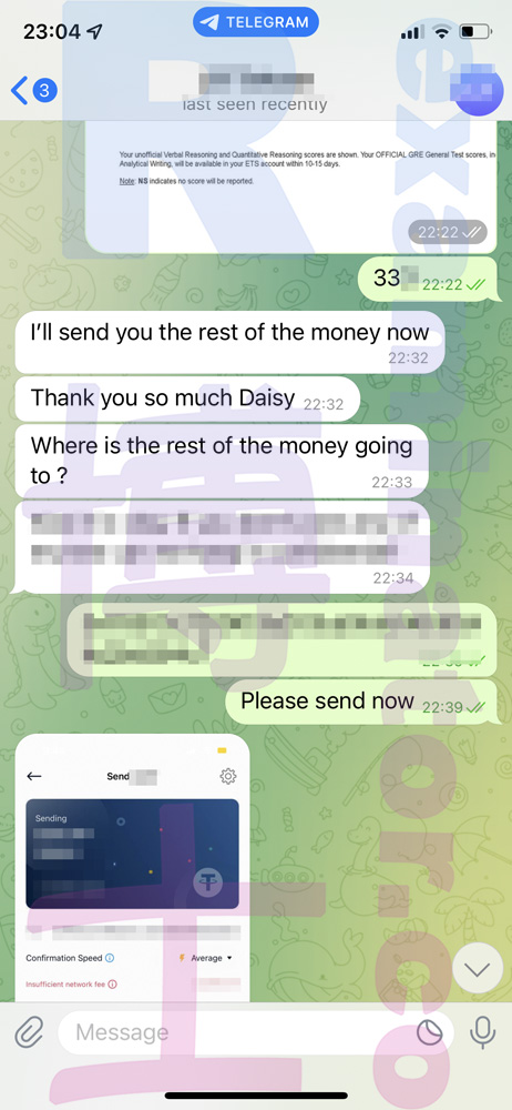 GRE代考保分成功案例#455的与客户对话截图