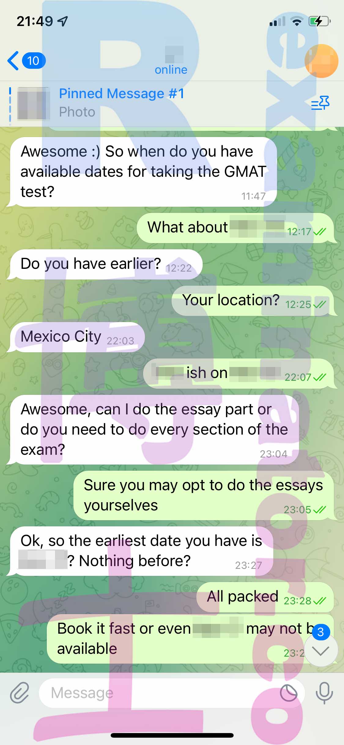 [GMAT代考保分]成功案例#288的对话截图