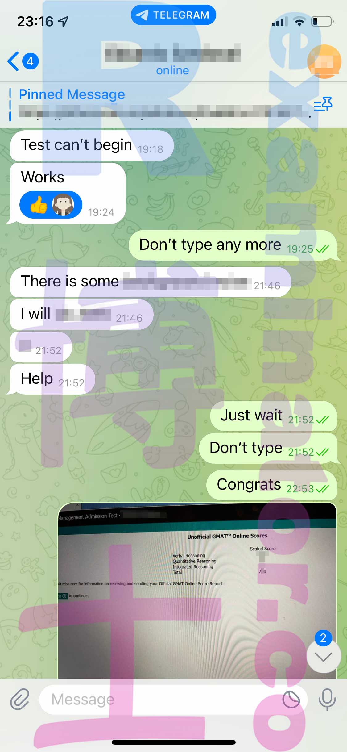 GMAT代考保分成功案例#451的与客户对话截图