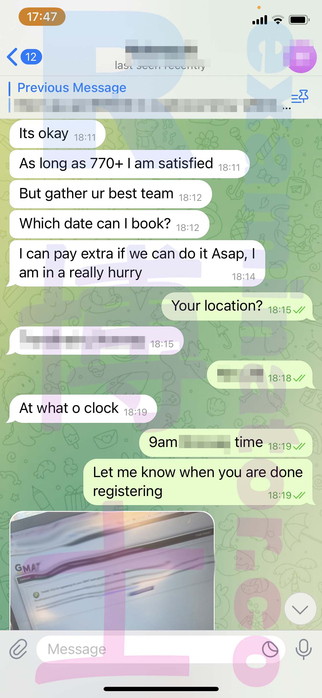 [GMAT代考保分]成功案例#292的对话截图