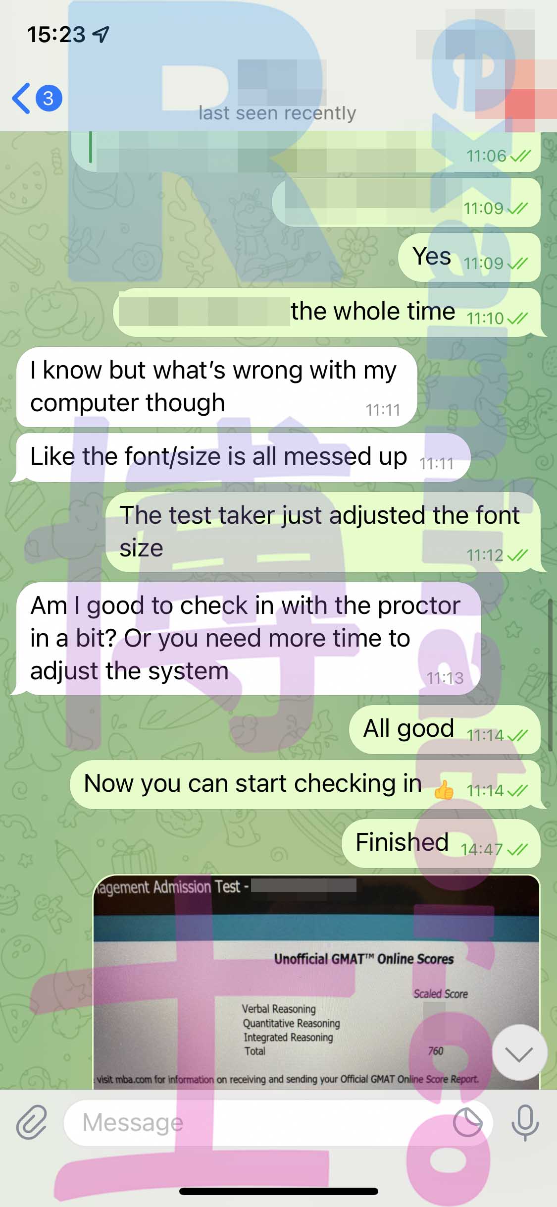 GMAT代考保分成功案例#313的与客户对话截图