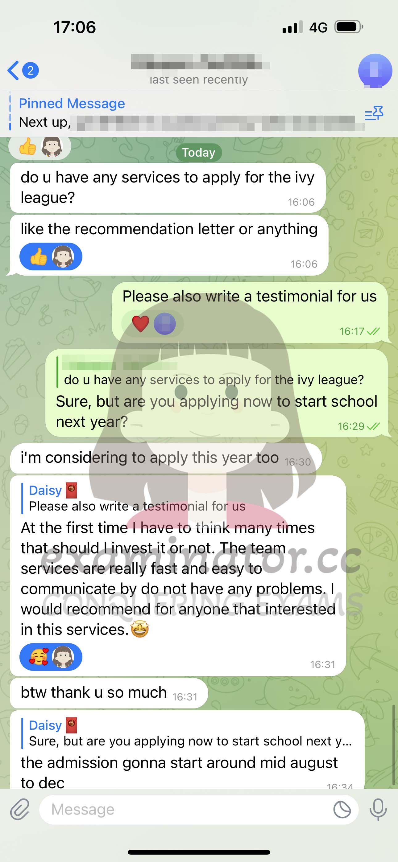 GRE代考保分成功案例#573的与客户对话截图