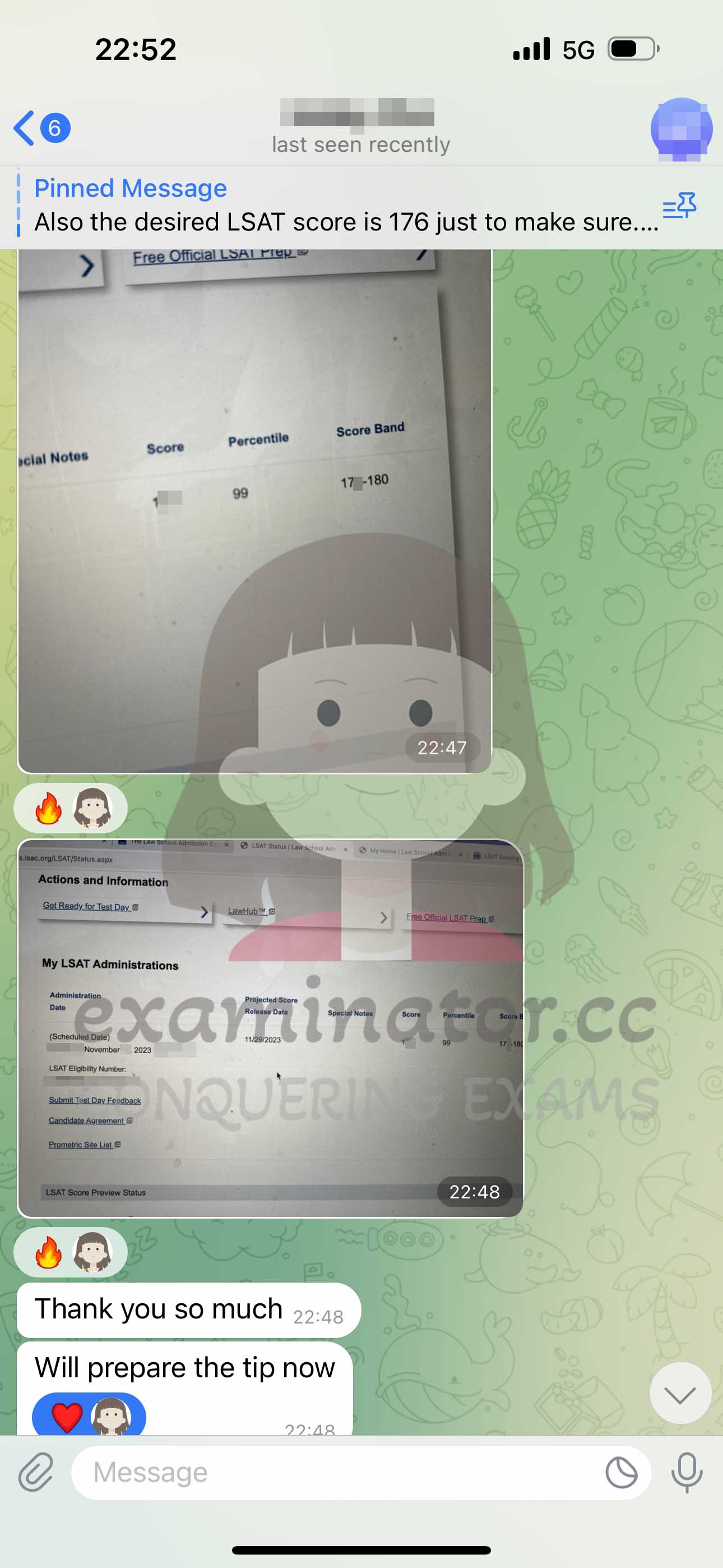 LSAT代考保分成功案例#598的与客户对话截图