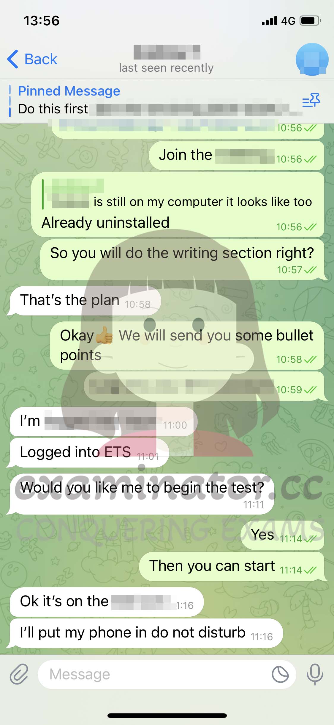 GRE代考保分成功案例#576的与客户对话截图