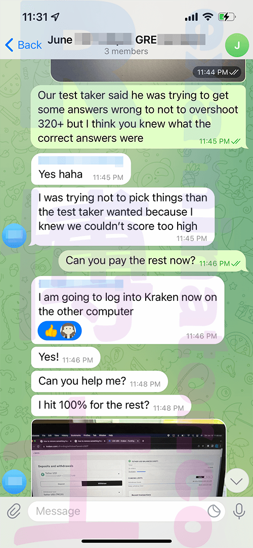 GRE代考保分成功案例#331的与客户对话截图