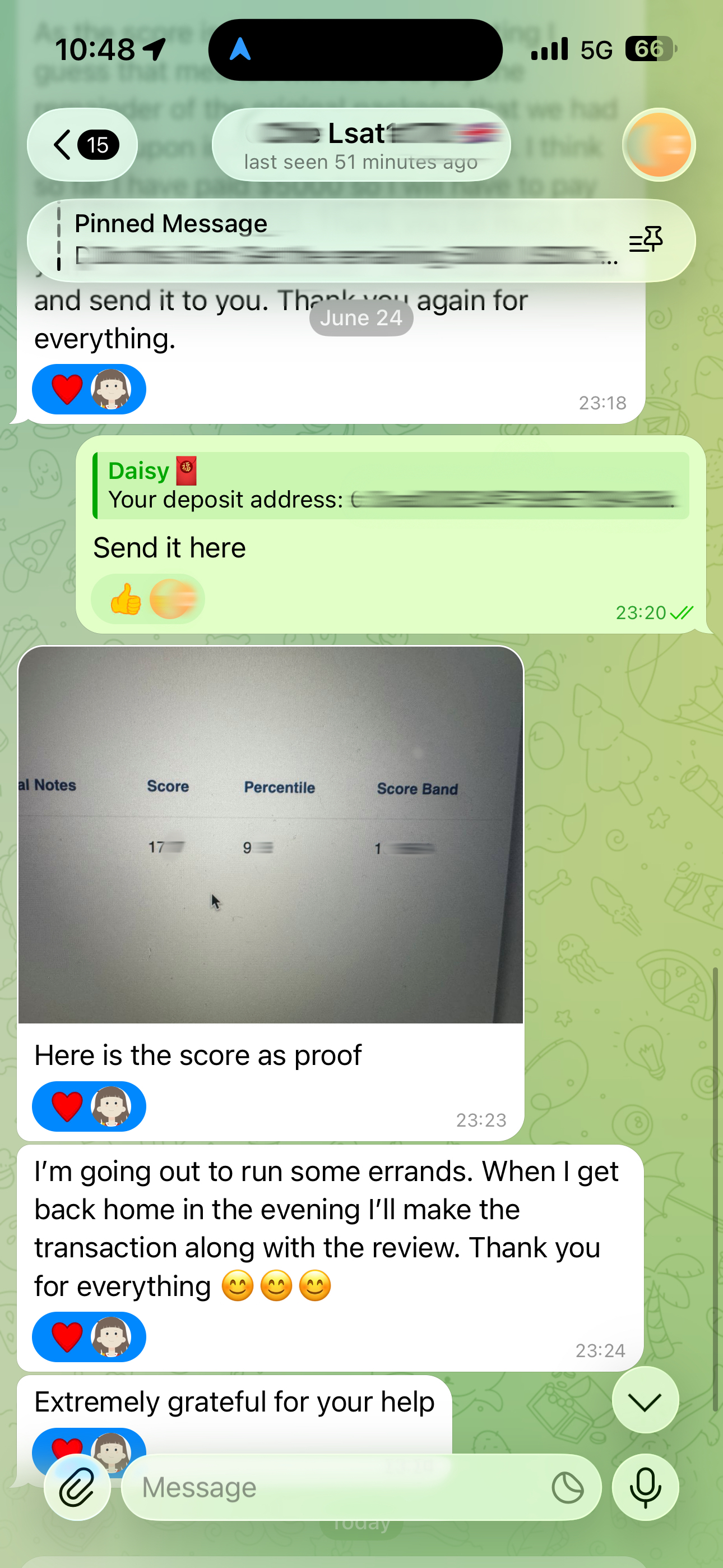 LSAT代考保分成功案例#750的与客户对话截图
