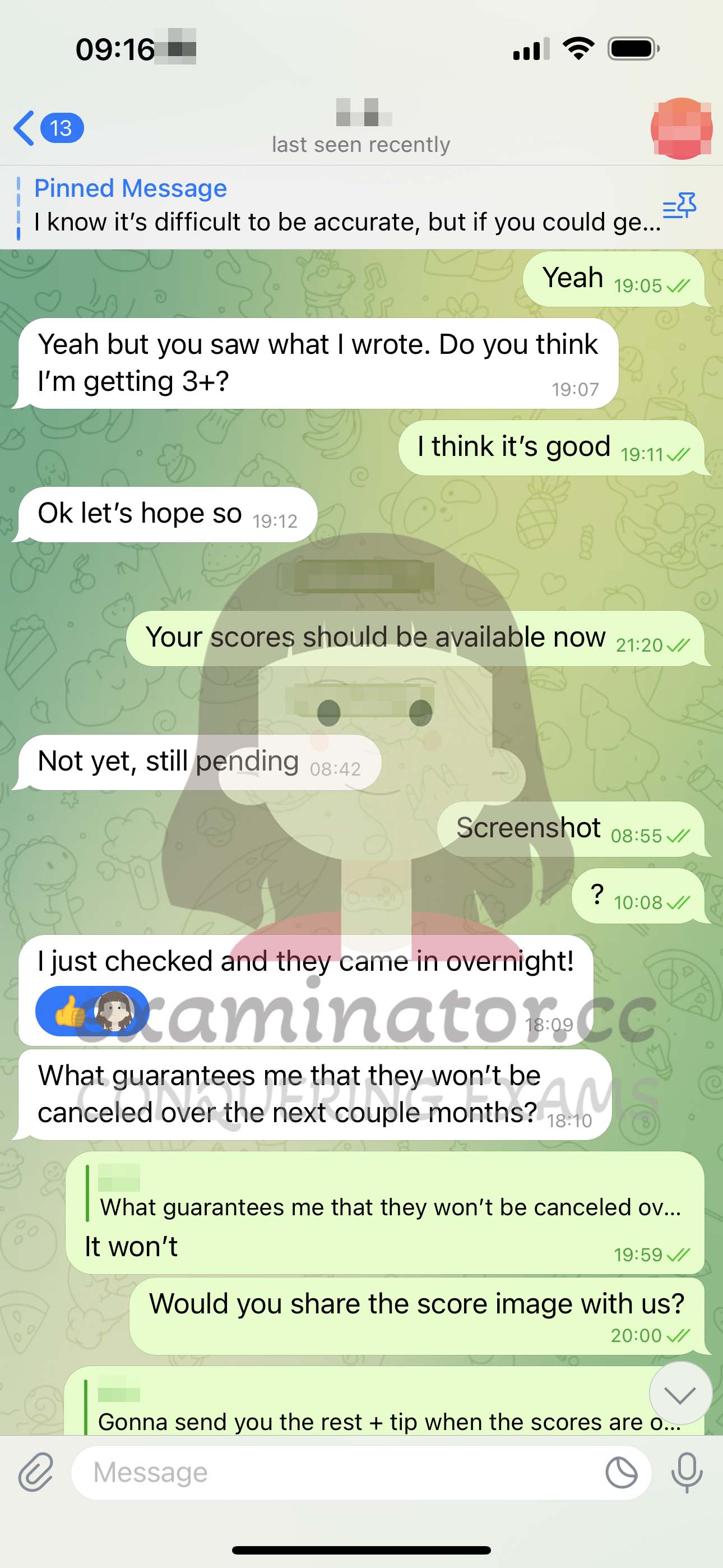 GRE代考保分成功案例#555的与客户对话截图