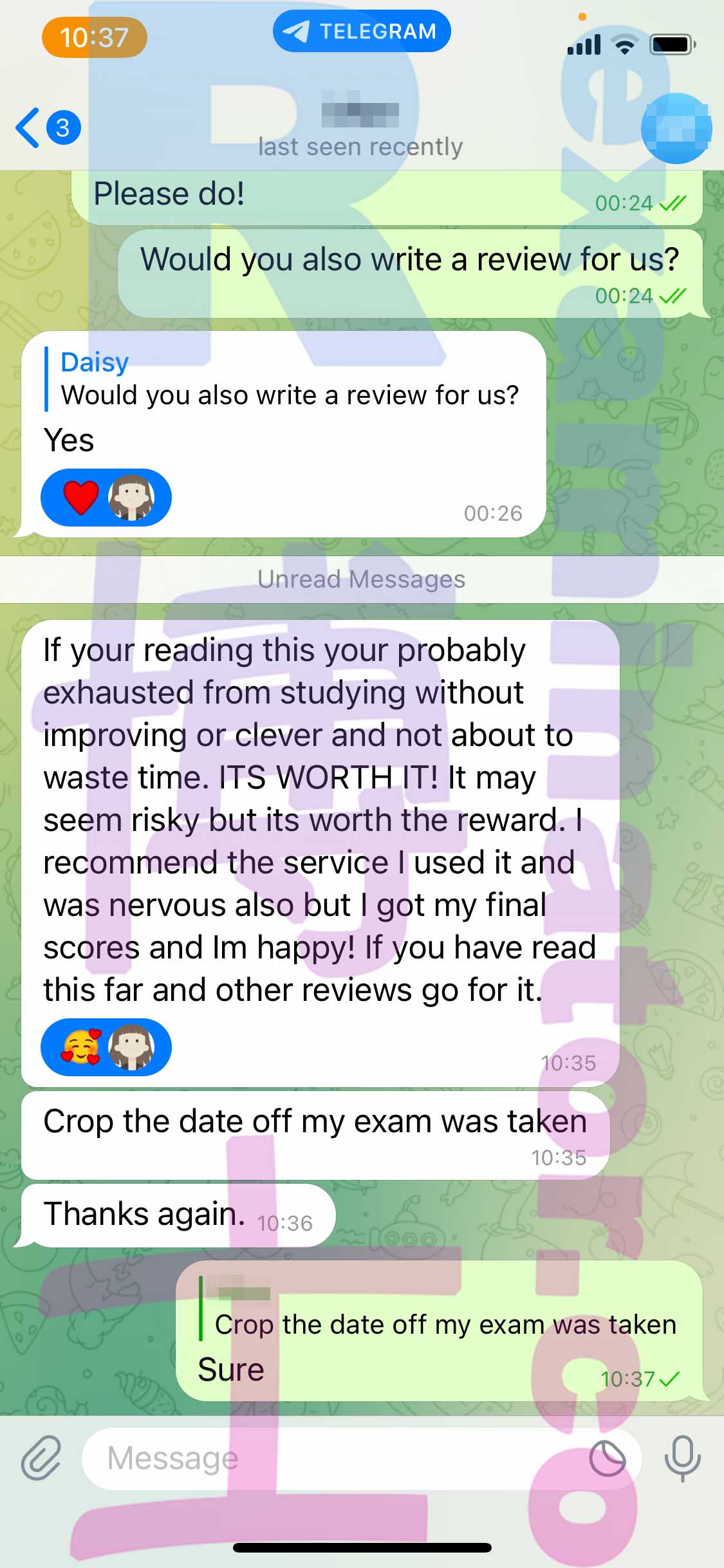 GRE代考保分成功案例#422的与客户对话截图