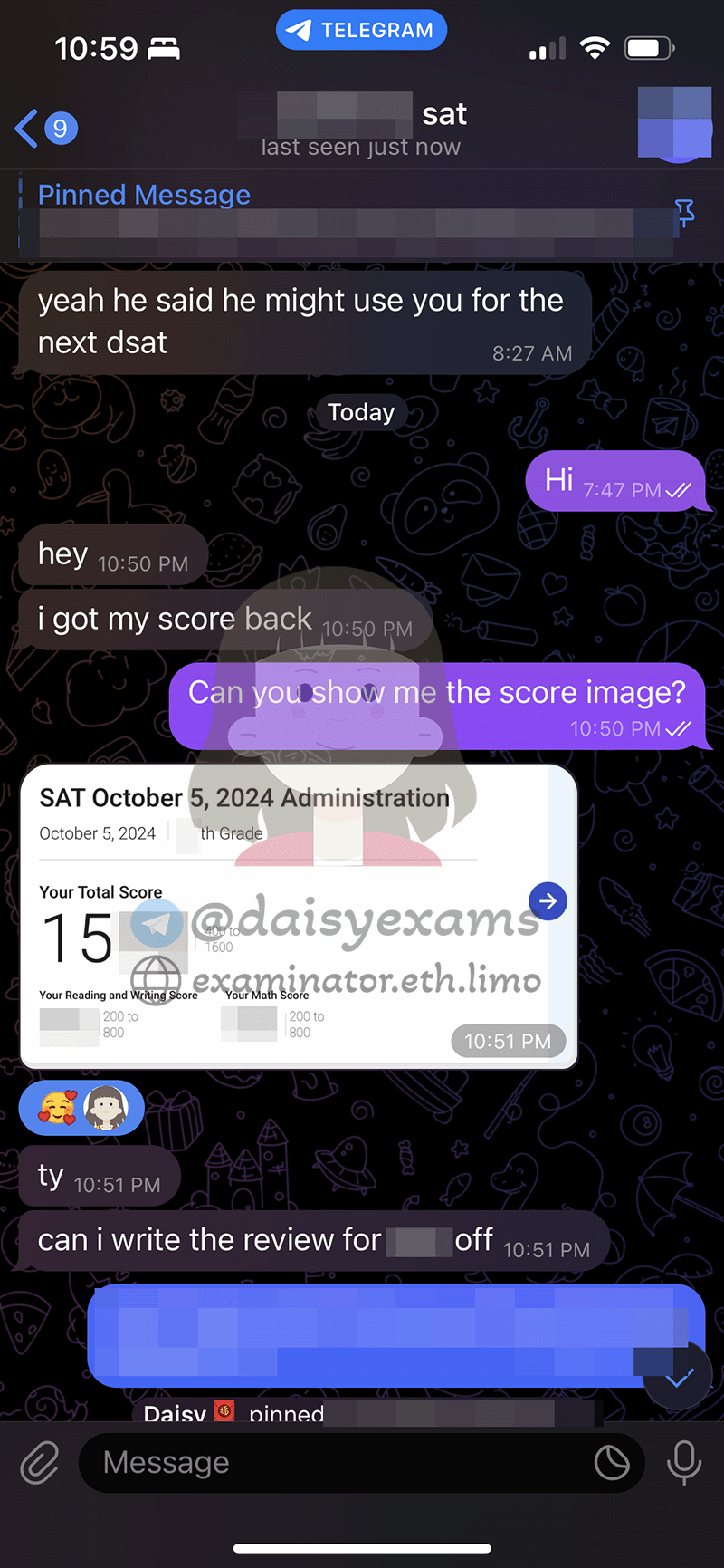 SAT代考保分成功案例#673的与客户对话截图