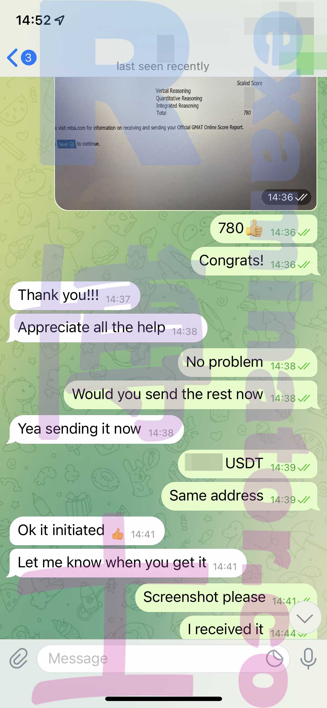 GMAT代考保分成功案例#298的与客户对话截图