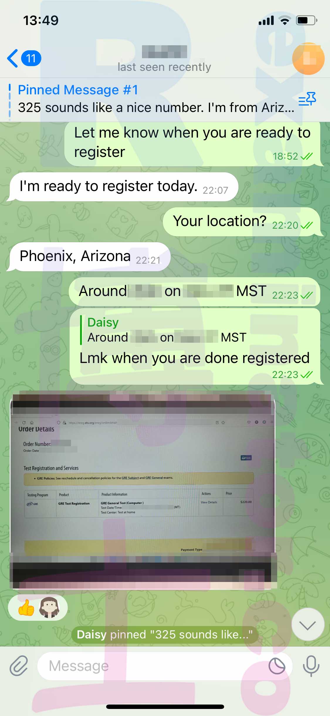 [GRE代考保分]成功案例#311的对话截图