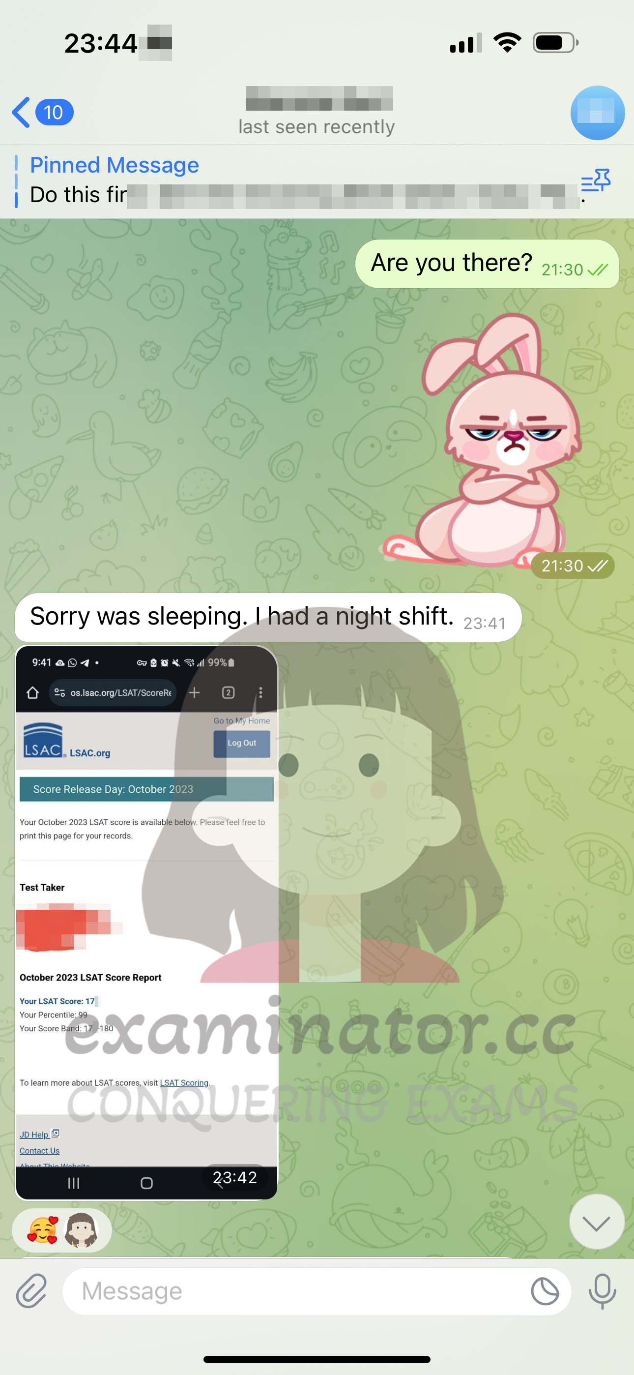 LSAT代考保分成功案例#592的与客户对话截图