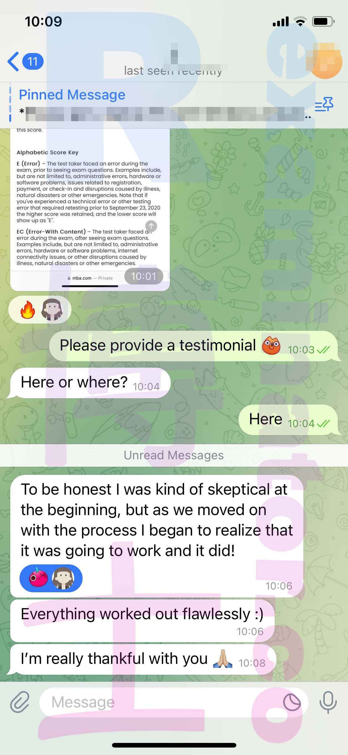 GMAT代考保分成功案例#461的与客户对话截图