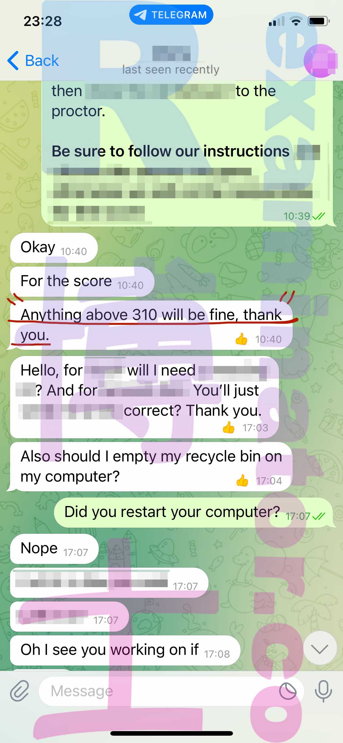GRE代考保分成功案例#382的与客户对话截图