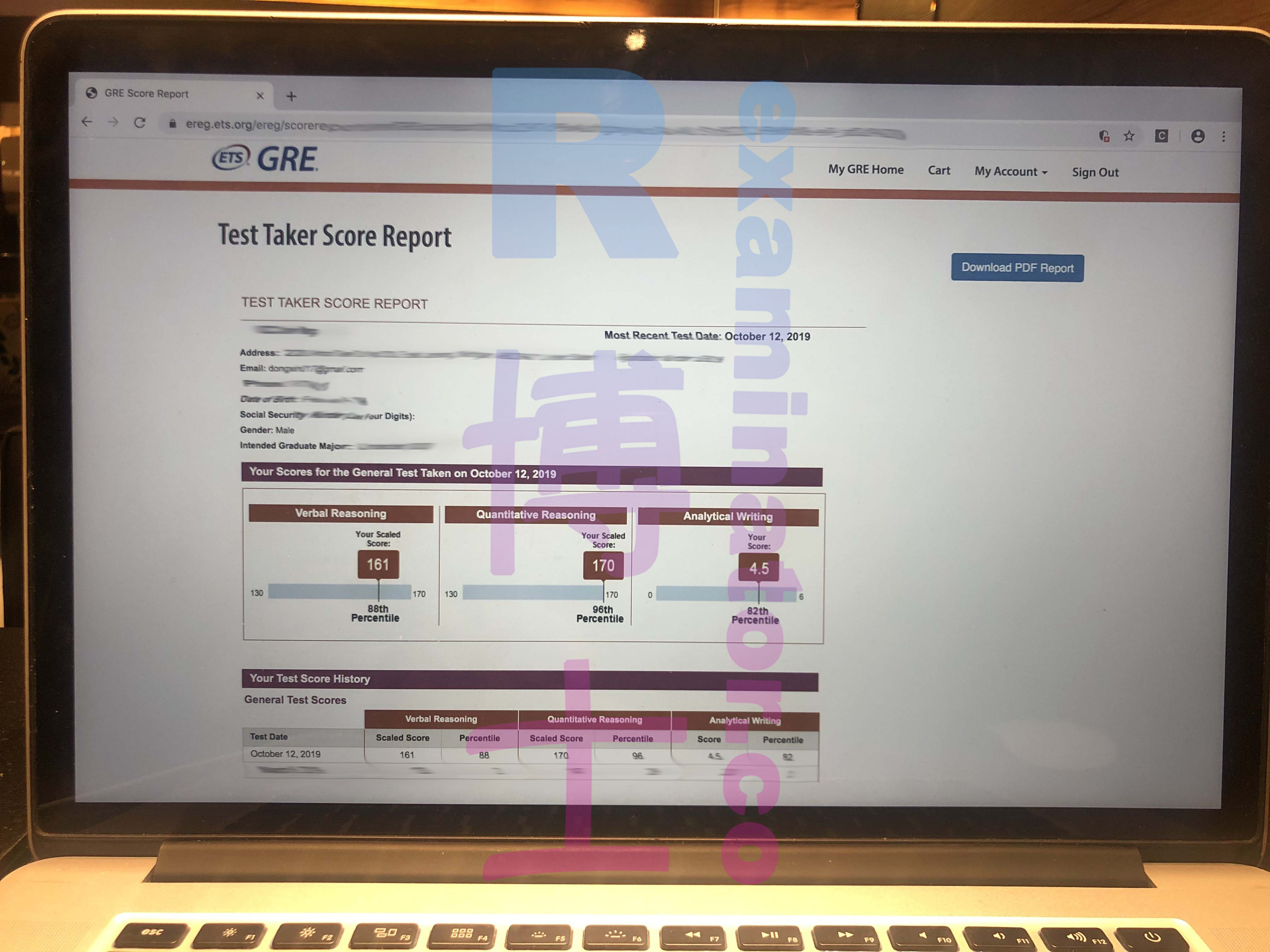 October 12, 2019 GRE proxy exam score: 331, AW 4.5
