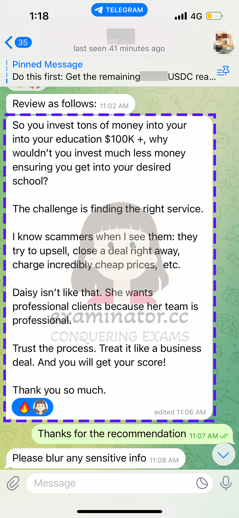 GRE代考保分成功案例#653的与客户对话截图