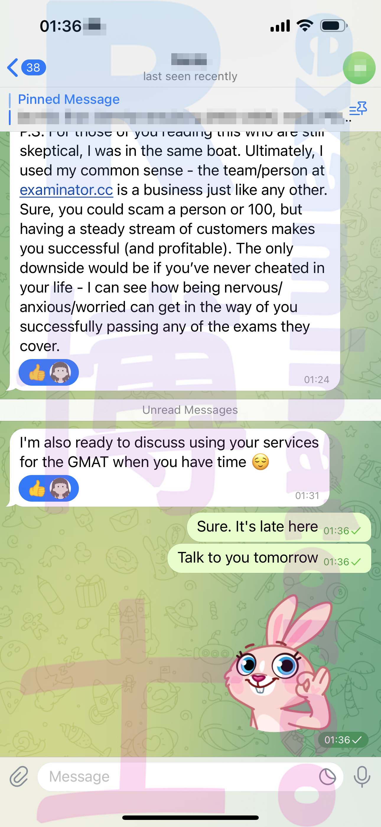 GRE代考保分成功案例#539的与客户对话截图