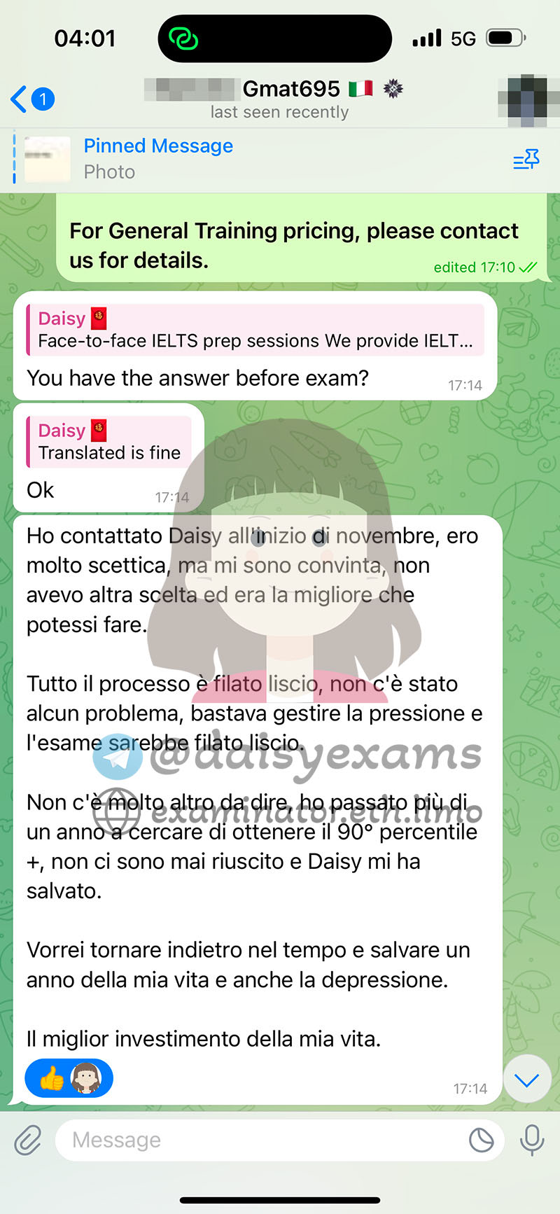 GMAT代考保分成功案例#690的与客户对话截图