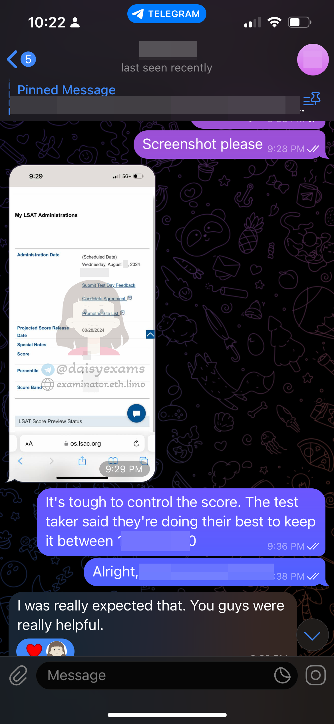 LSAT代考保分成功案例#663的与客户对话截图