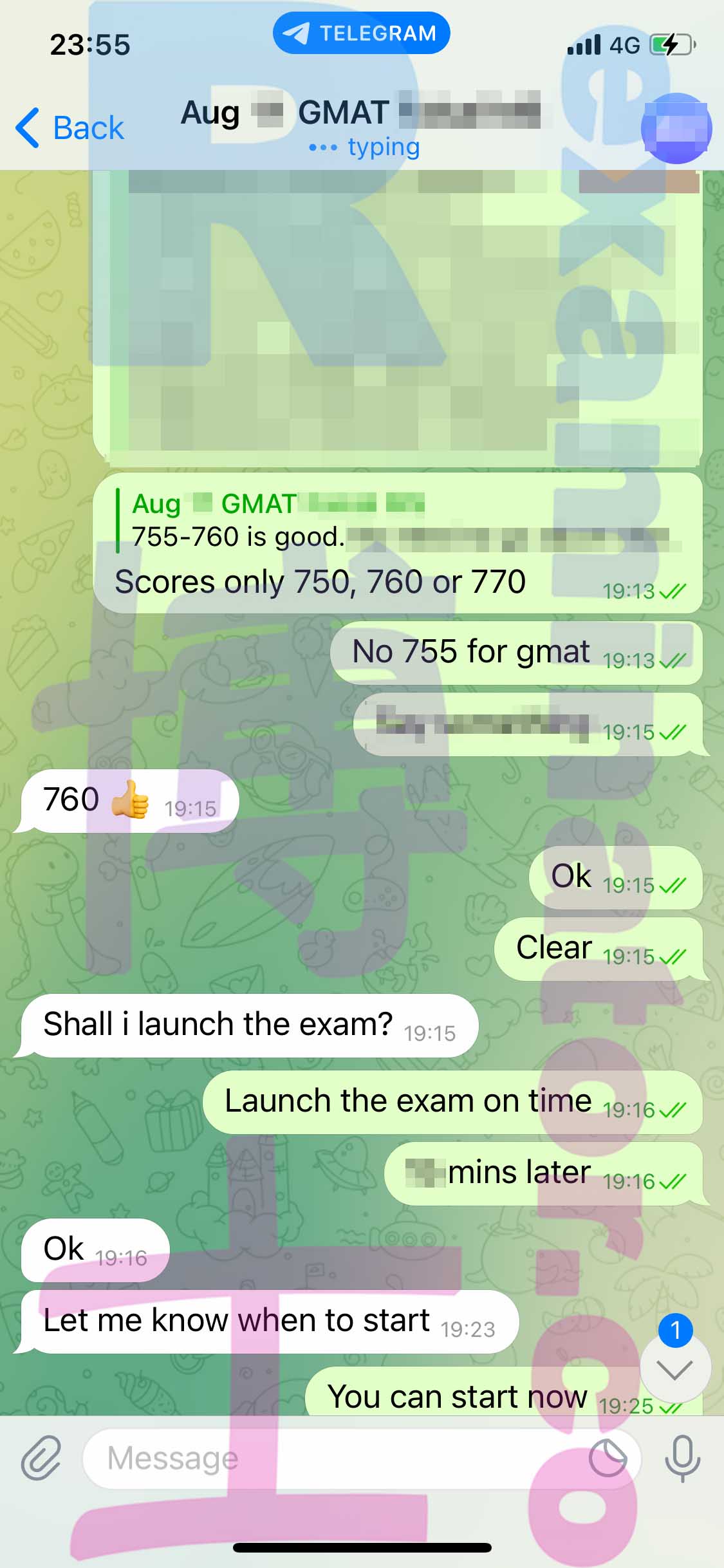 GMAT代考保分成功案例#363的与客户对话截图