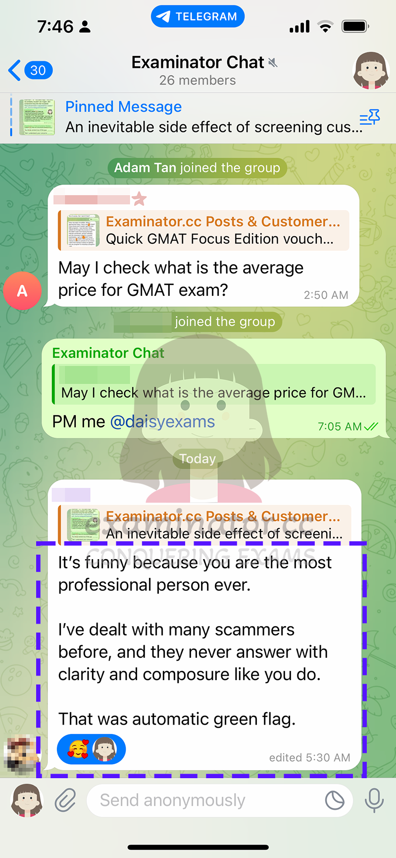 GRE代考保分成功案例#653的与客户对话截图