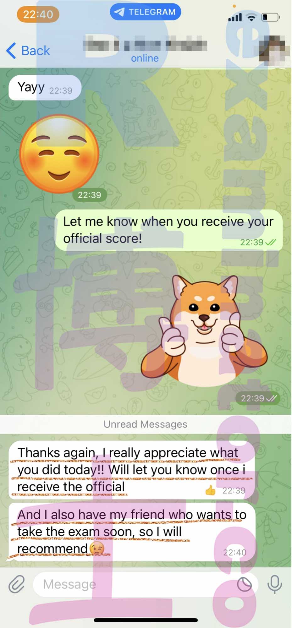 GMAT代考保分成功案例#393的与客户对话截图