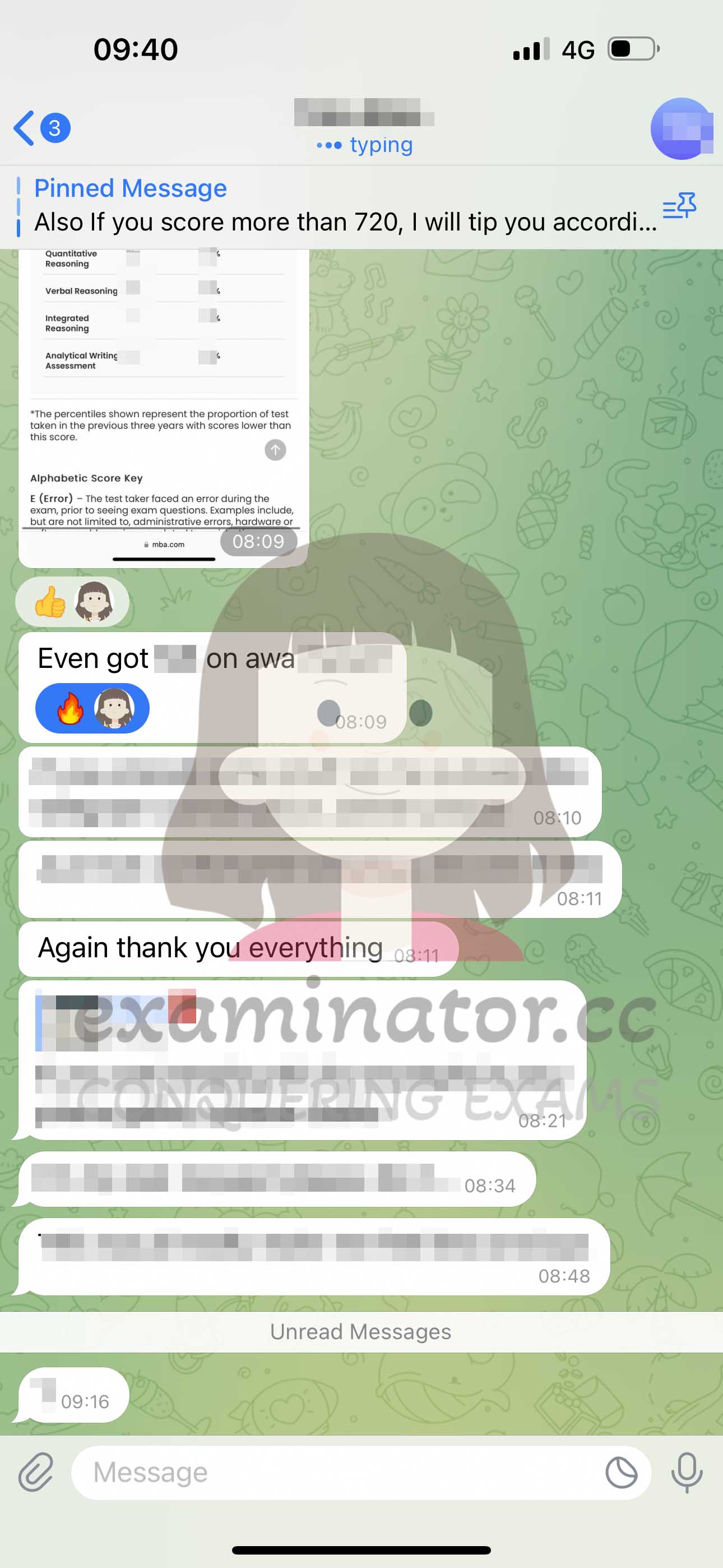 GMAT代考保分成功案例#600的与客户对话截图