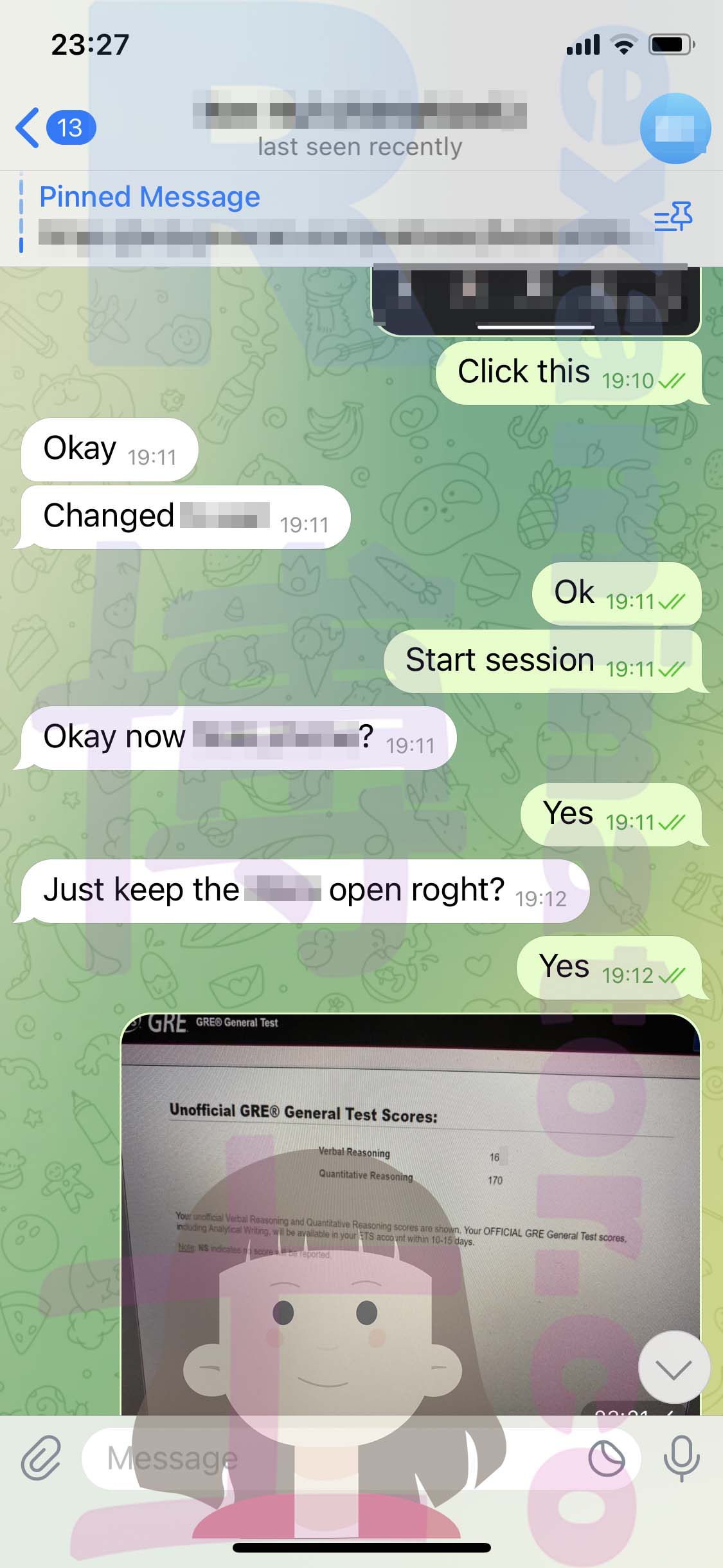 GRE代考保分成功案例#498的与客户对话截图
