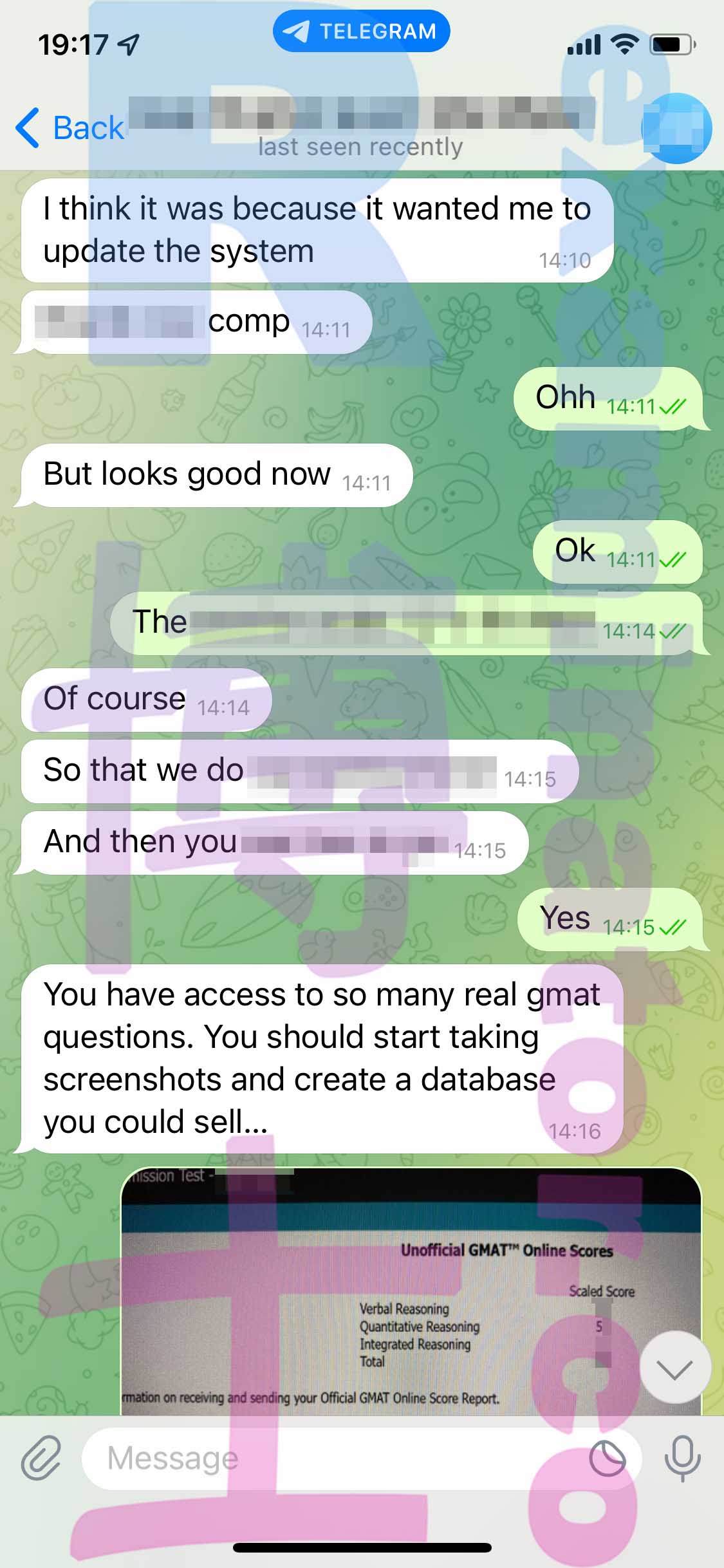 GMAT代考保分成功案例#374的与客户对话截图