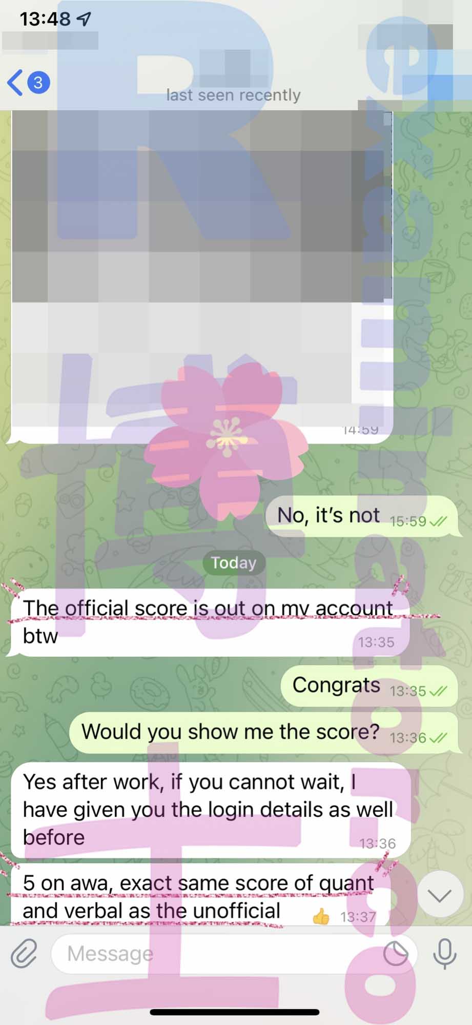 GRE代考保分成功案例#328的与客户对话截图