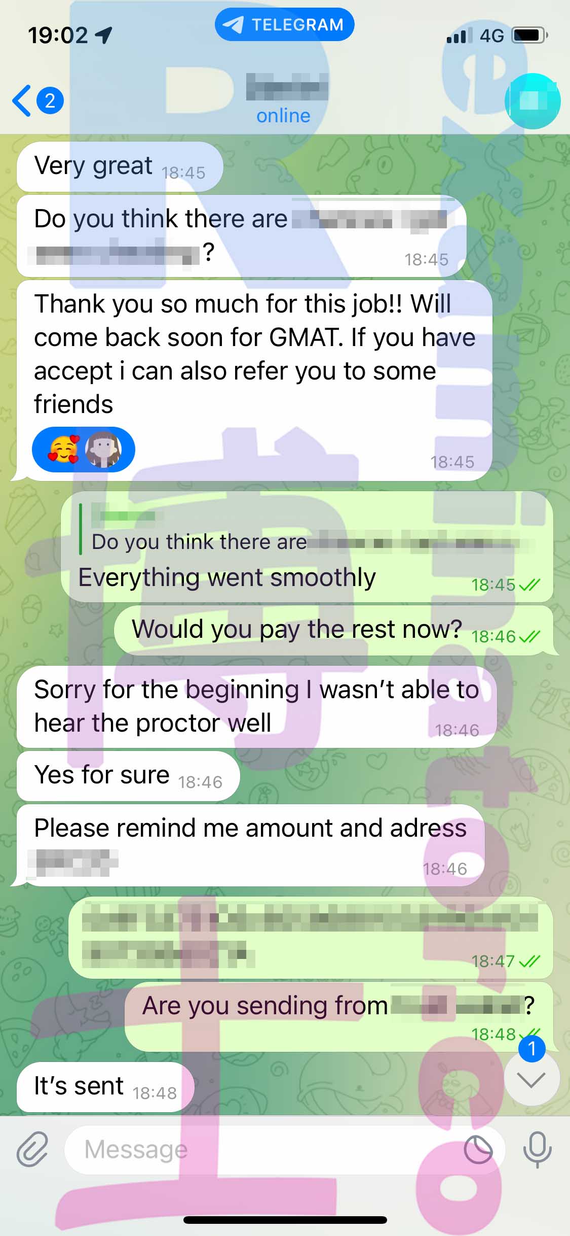 托福代考保分成功案例#421的与客户对话截图