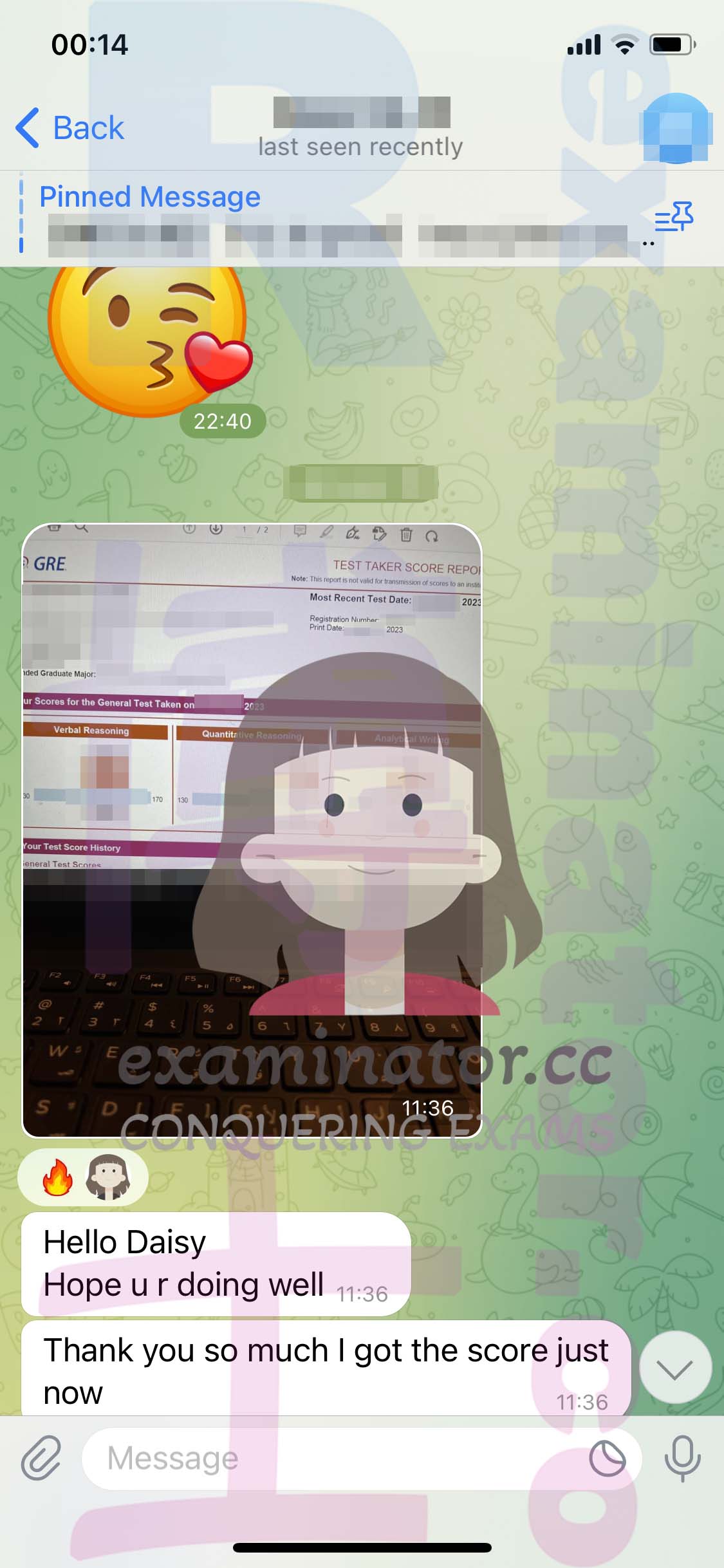 GRE代考保分成功案例#551的与客户对话截图