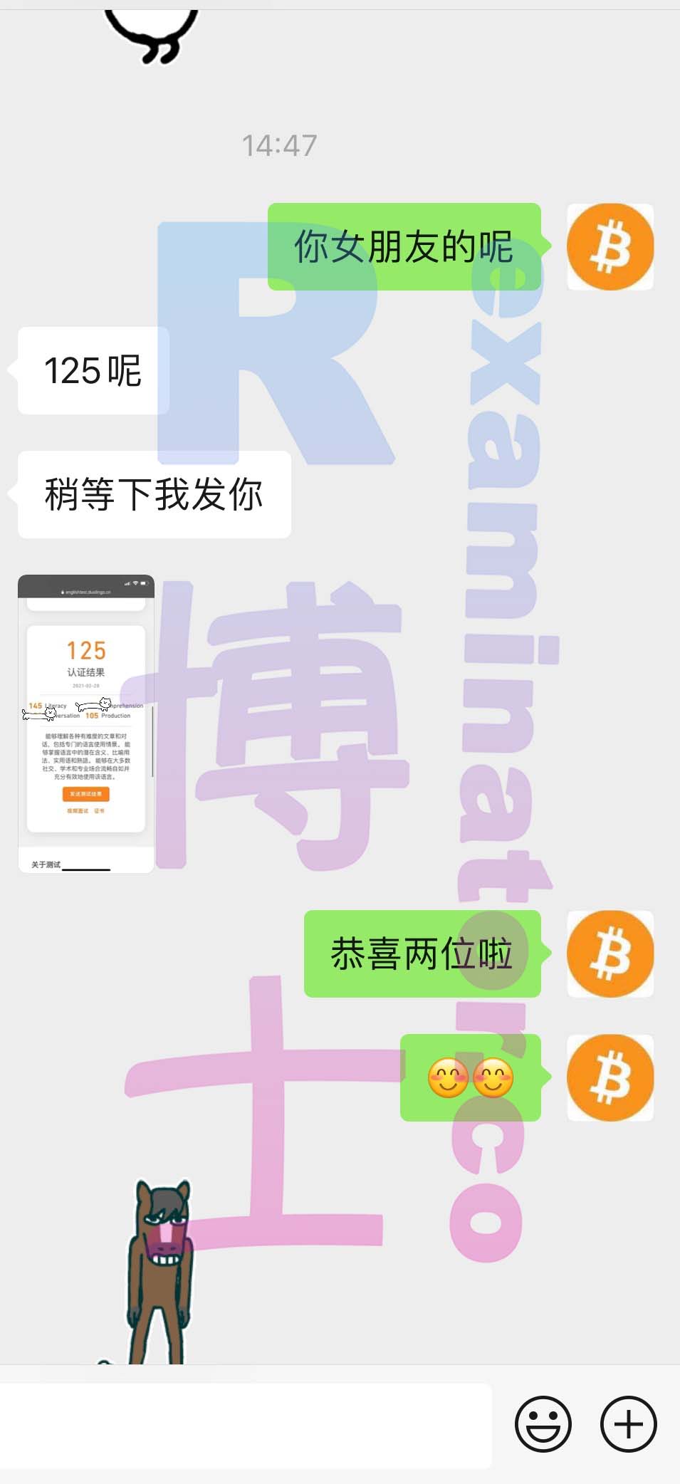 多邻国代考保分成功案例#131的与客户对话截图
