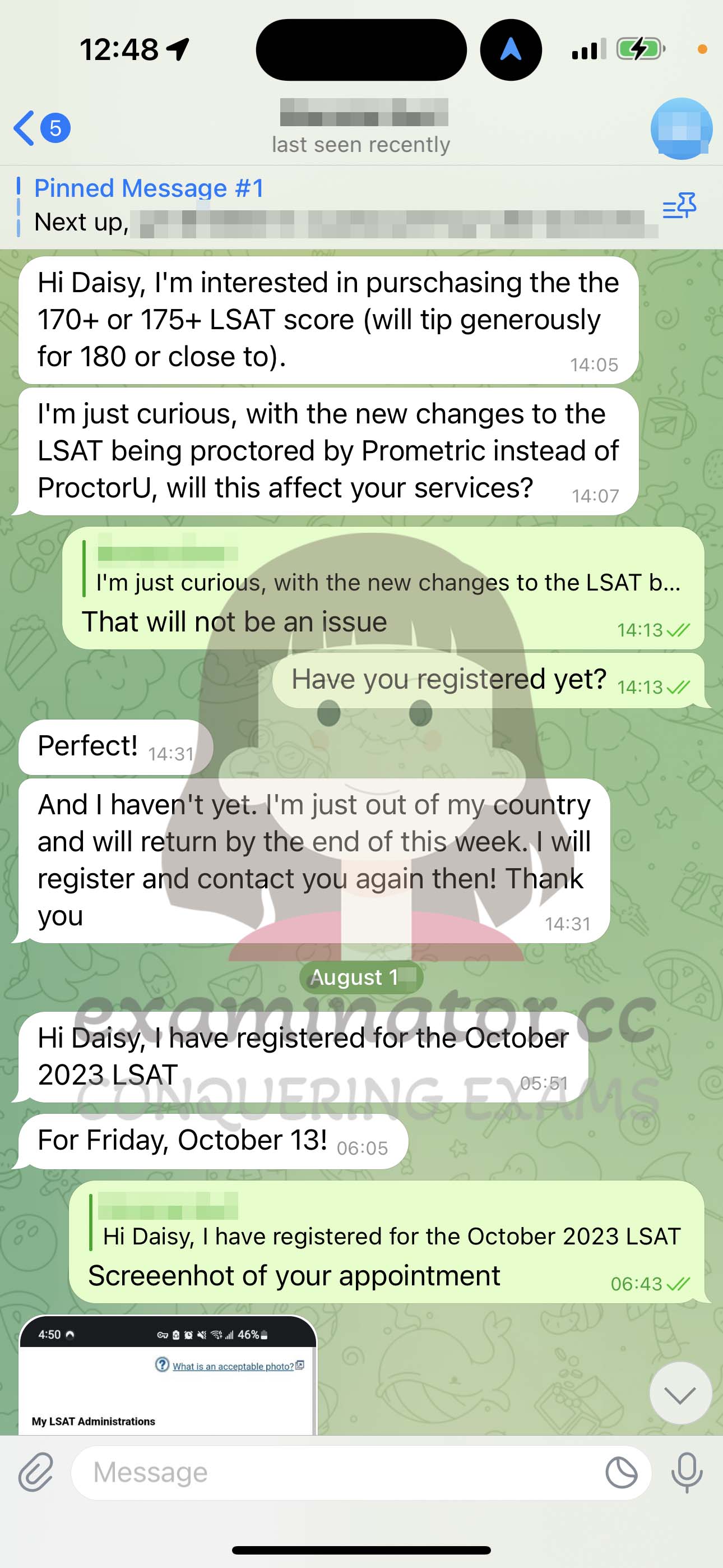 LSAT代考保分成功案例#592的与客户对话截图