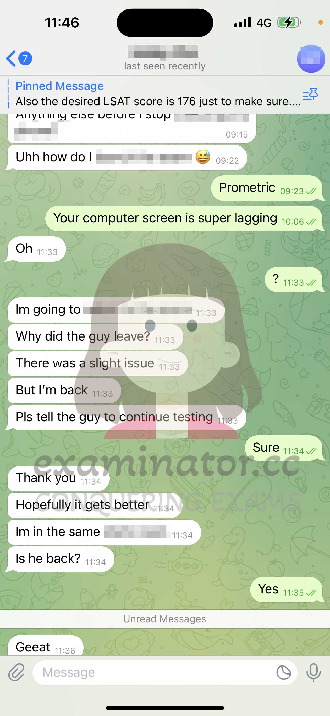 LSAT代考保分成功案例#598的与客户对话截图