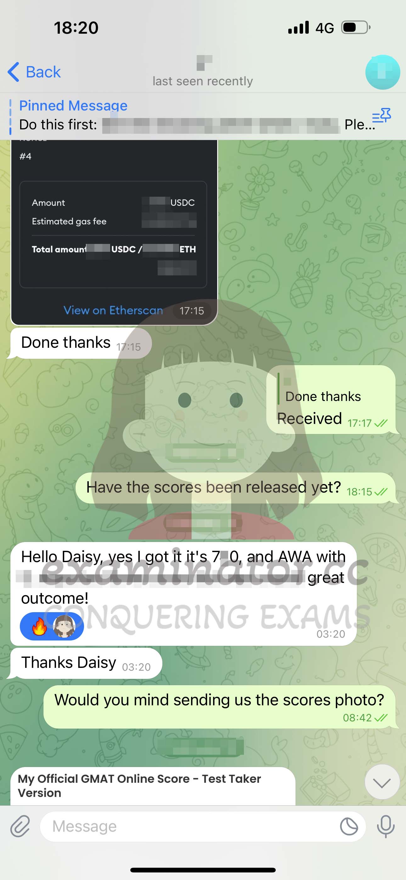 GMAT代考保分成功案例#575的与客户对话截图