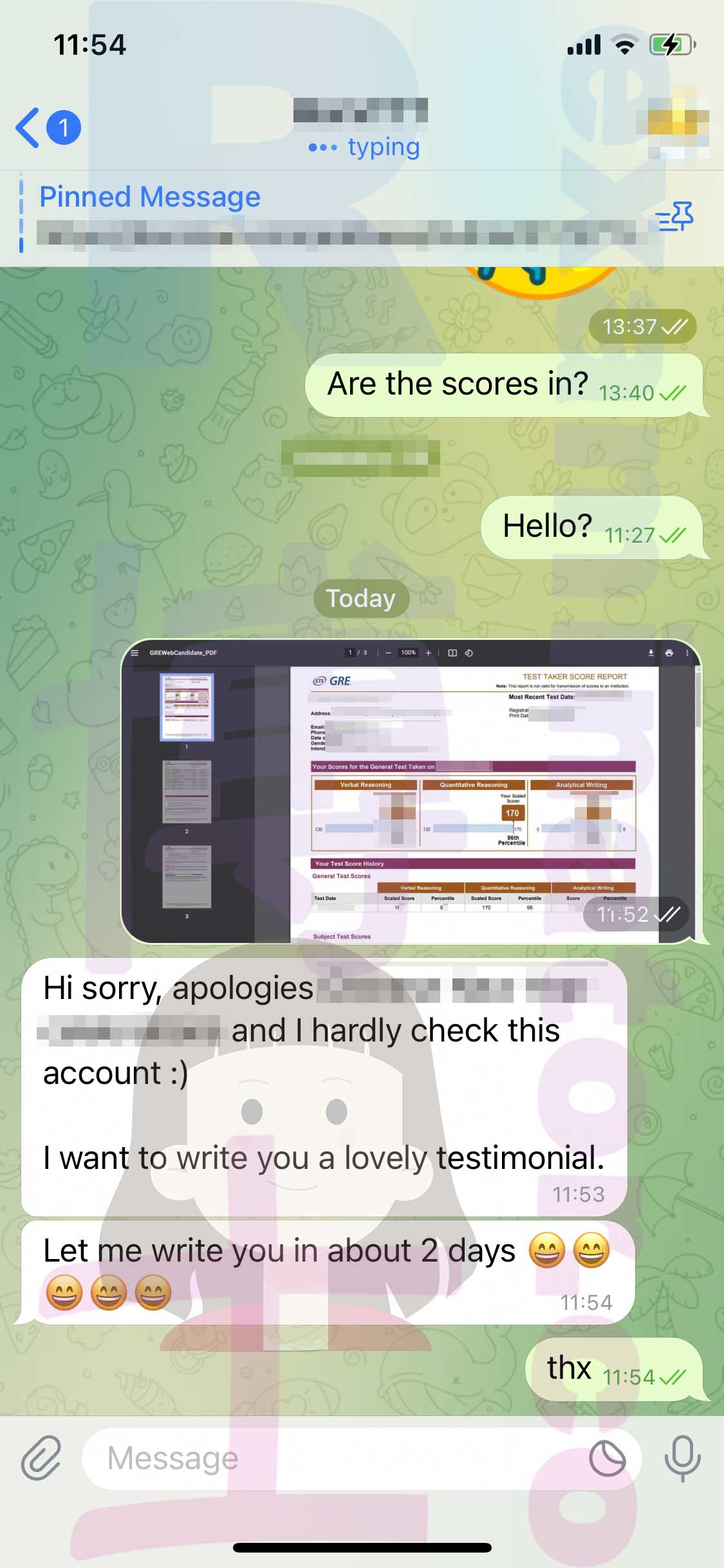 GRE代考保分成功案例#492的与客户对话截图