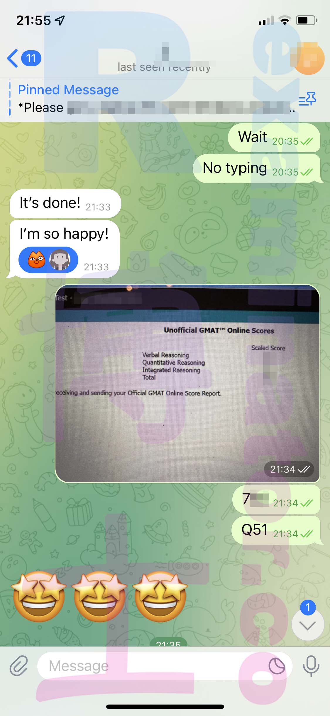 GMAT代考保分成功案例#459的与客户对话截图
