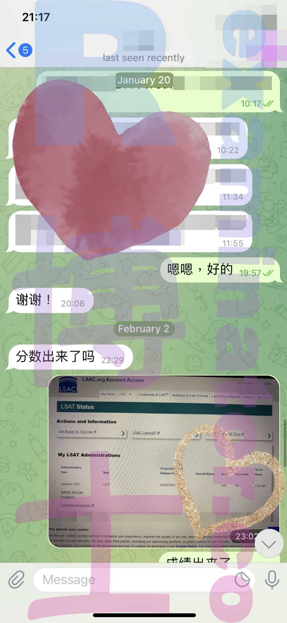 LSAT代考保分成功案例#270的与客户对话截图
