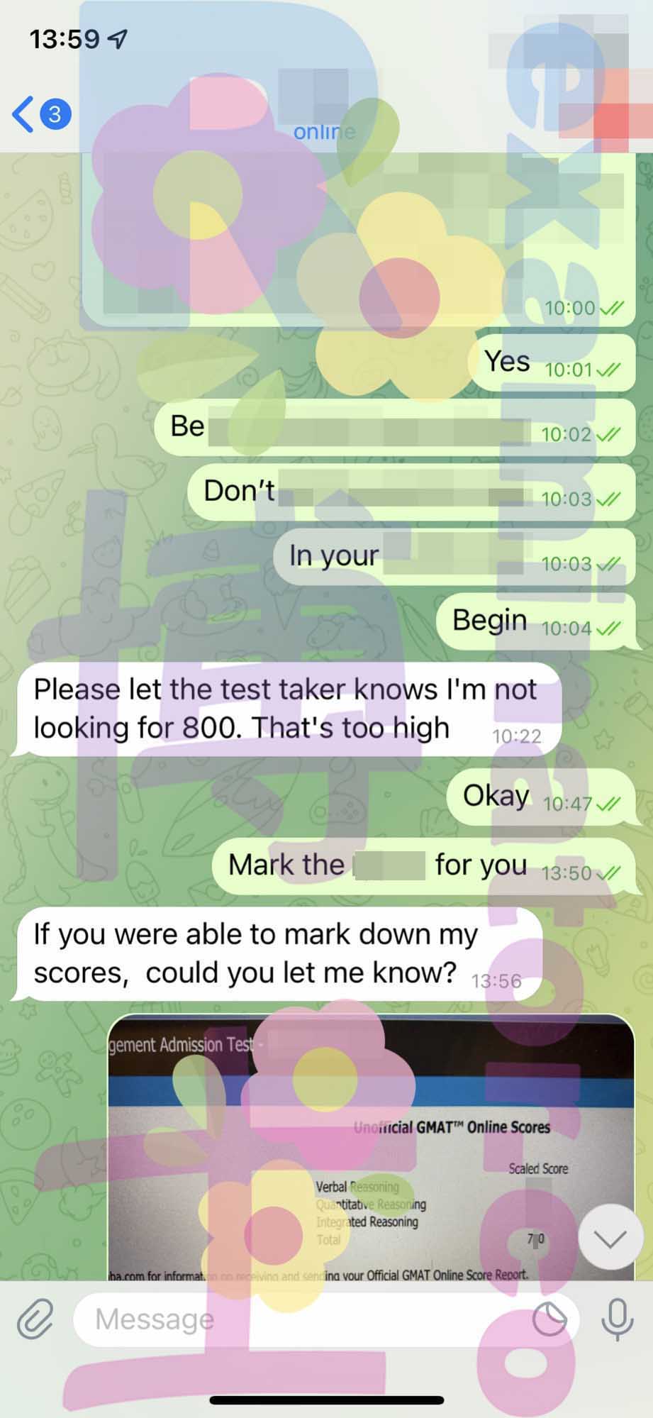 GMAT代考保分成功案例#295的与客户对话截图