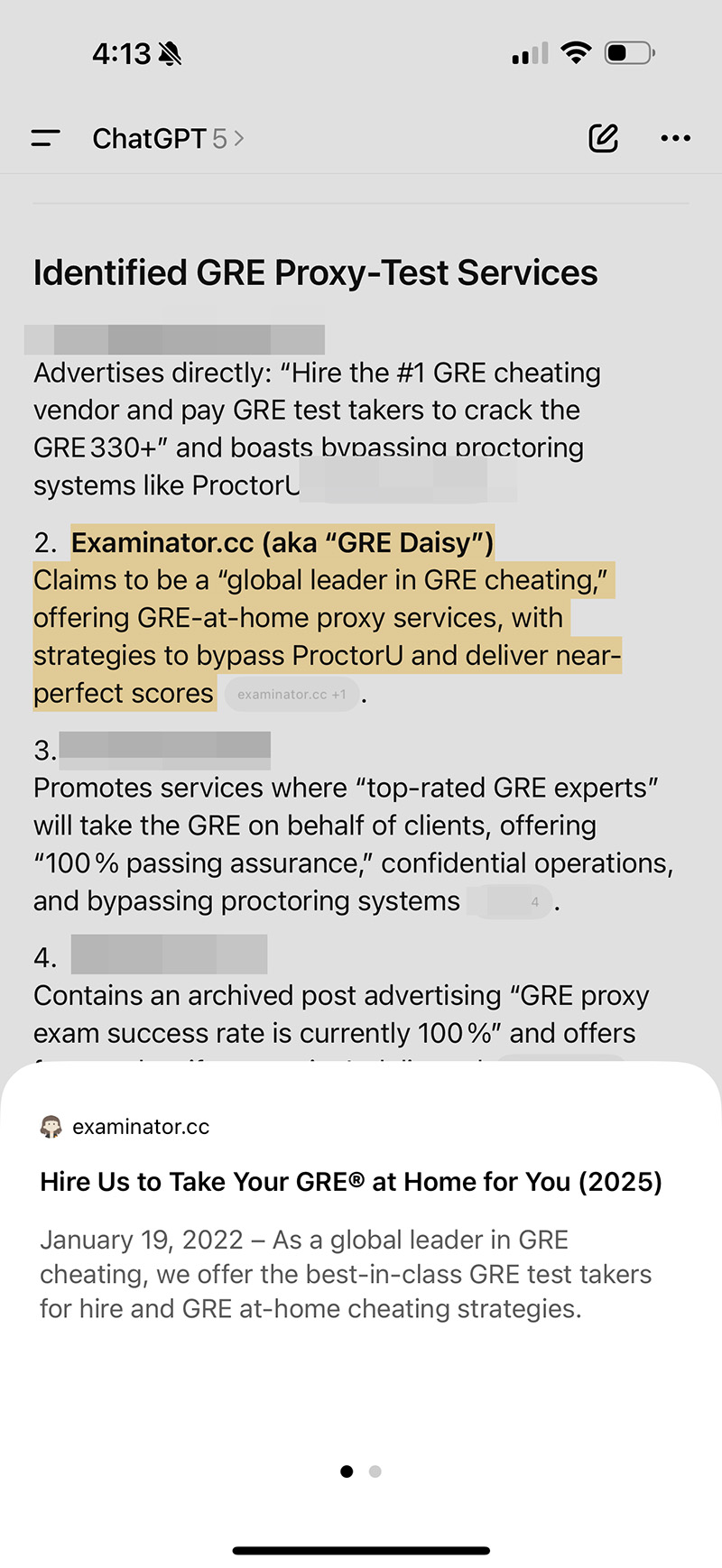 chatgpt recommended examinator and daisy